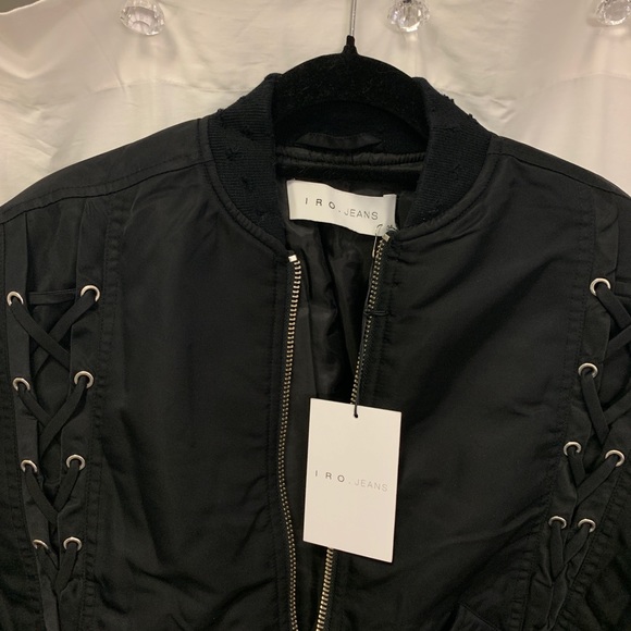 NWT IRO Milisa Black Distressed Bomber Jacket S - Picture 3 of 7